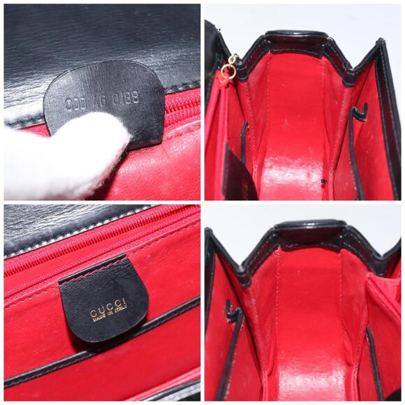 GUCCI Bamboo Hand Bag Leather Black Gold 000 46 0188 Auth 122152 - Picture 14 of 16